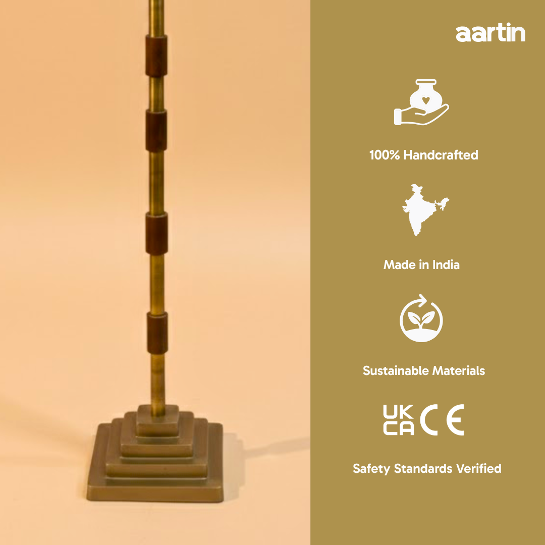 AARTIN CLOVER FLOOR LAMP IN ANTIQUE BRASS & WOOD (BASE ONLY)
