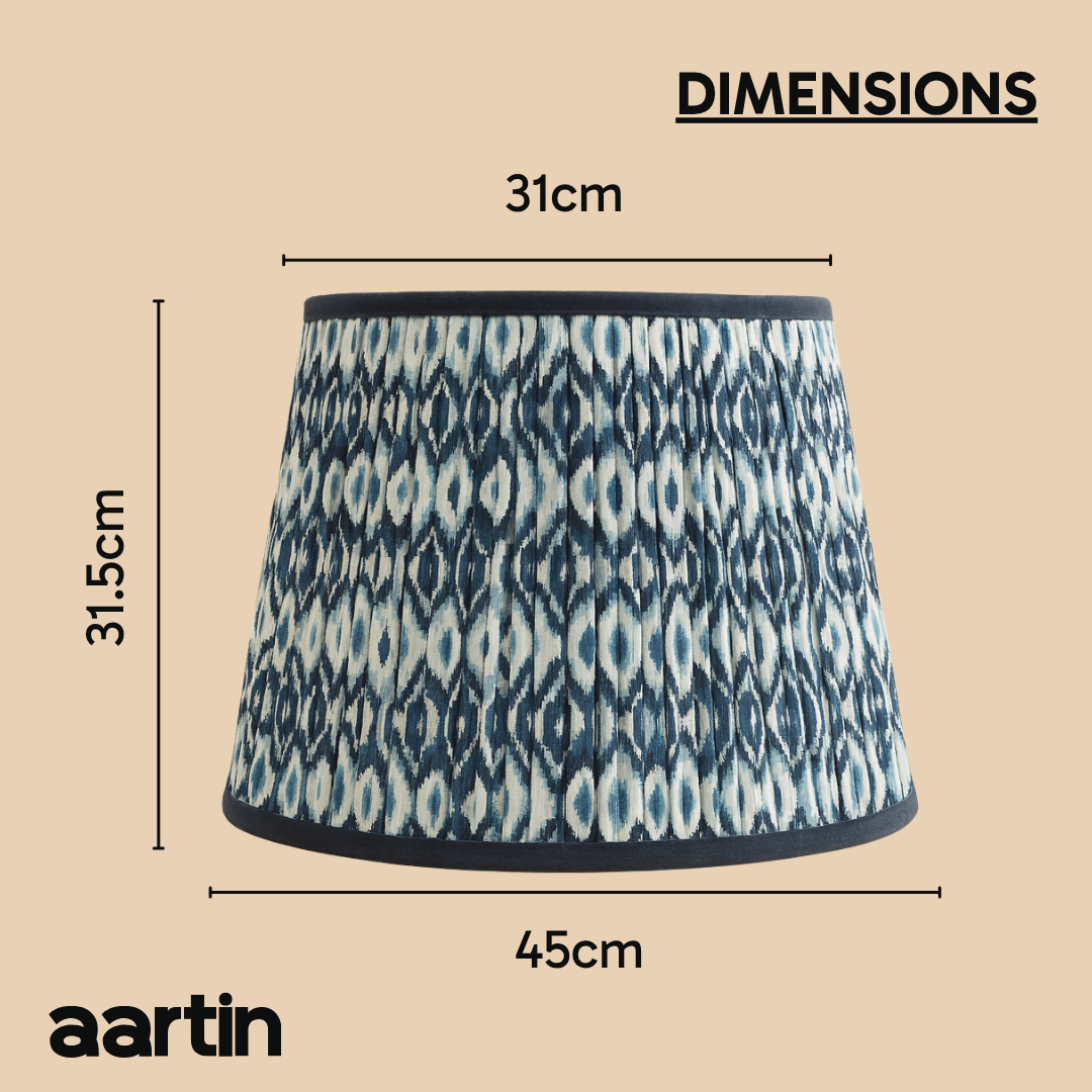 AARTIN 45 CM BLUE & WHITE IKAT STRAIGHT EMPIRE GATHERED LAMPSHADE IN COTTON