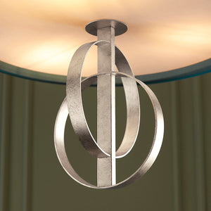 Lena 3Lt Pendant Ceiling Light Antique Silver Leaf & Teal Satin Fabric