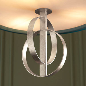 Lena 3Lt Pendant Ceiling Light Antique Silver Leaf & Teal Satin Fabric