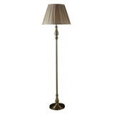 Flemish Floor Lamp- Antique Brass Metal & Grey Pleated Shade