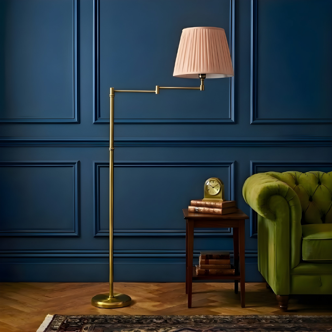 AARTIN Alpha Metal Floor Lamp With Light Pink Silk Lampshade