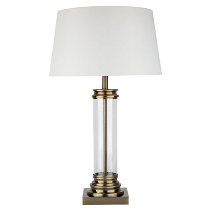 Searchlight Table Lamp Glass Column Base Cream Shade
