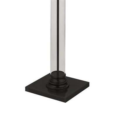 Pedestal Floor Lamp- Black Metal, Glass & White Fabric Shade