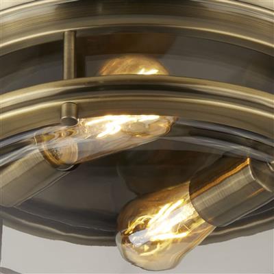 Searchlight 2Lt Flush Antique Brass/Clear Glass IP44