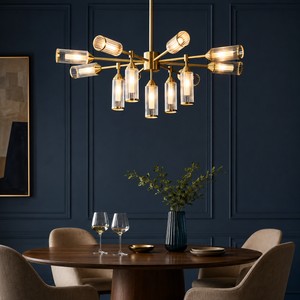 Avon 13Lt Pendant Ceiling Light Satin Brass w/ Ribbed & Frosted Glass