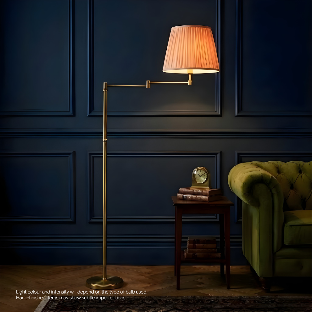 AARTIN Alpha Metal Floor Lamp With Light Pink Silk Lampshade