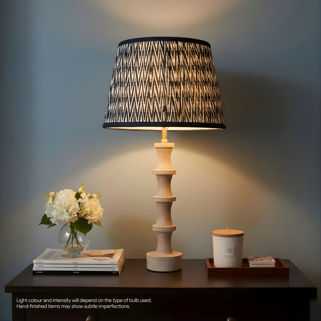 AARTIN Nova Wood Table Lamp With Blue Chevron Lampshade