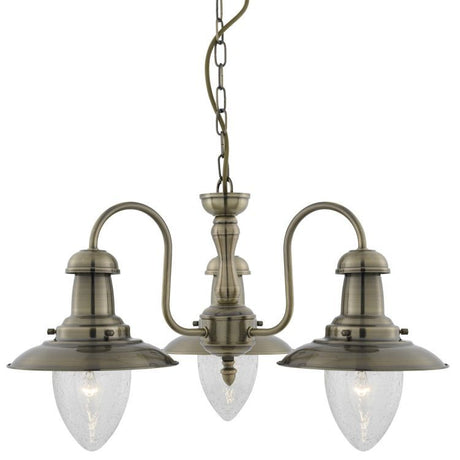 Searchlight Fisherman Brass 3 Light Fitting Seeded Glass Shades