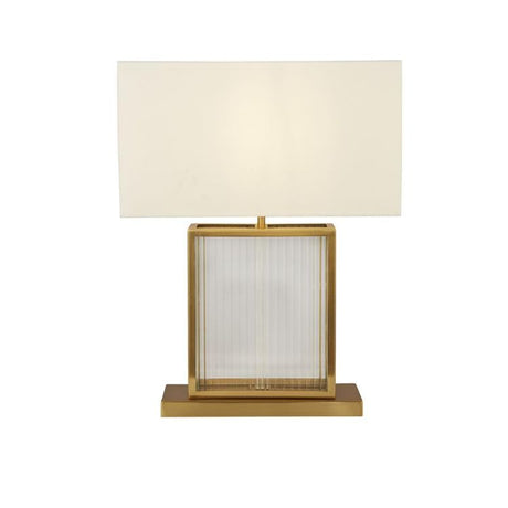 Searchlight Clarendon Table Lamp - Tempered Glass, Brass & Velvet Shade