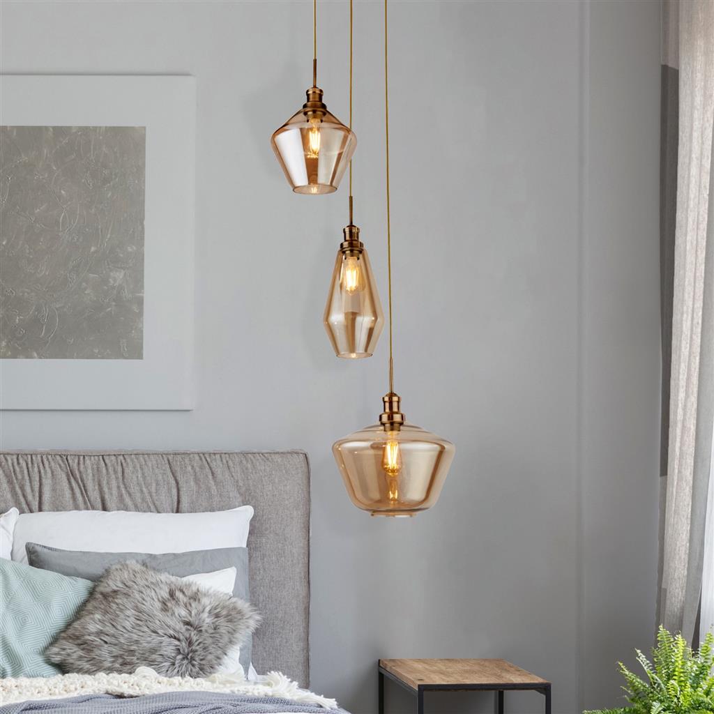 Morehead 3Lt Multi-Drop Pendant Ceiling Light Brass/Champagne