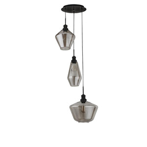 Morehead 3Lt Multi-Drop Pendant Ceiling Light Black/Smoked - Comet Lighting