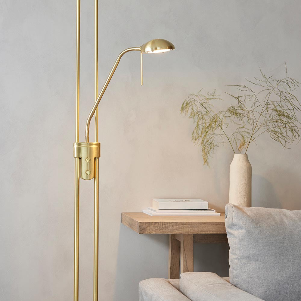 Rome Mother & Child Task Floor Lamp Satin Brass - Comet Lighting