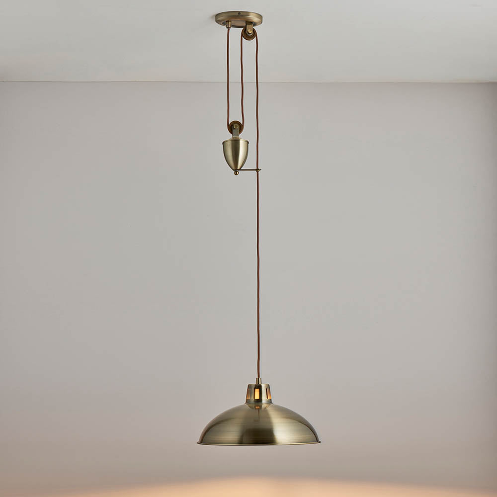 Polka Rise & Fall Pendant Ceiling Light Antique Brass - Comet Lighting