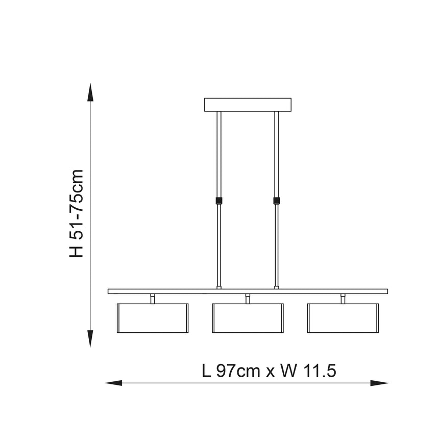 Clef 3-Light Bar Semi Flush Ceiling Light Chrome