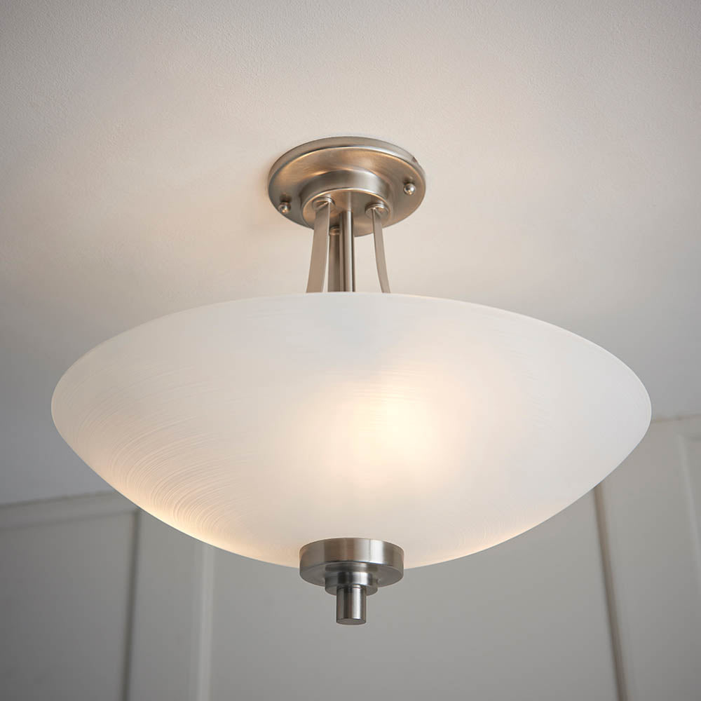 Welles 3-Light Semi Flush Ceiling Light Satin Nickel - Comet Lighting