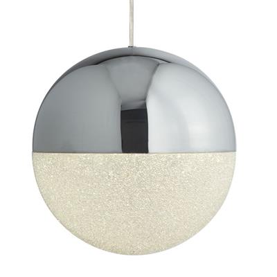 Searchlight Marbles 1Lt LED Globe Pendant| Crushed Ice Effect Shade| Chrome| 25cm - Comet Lighting