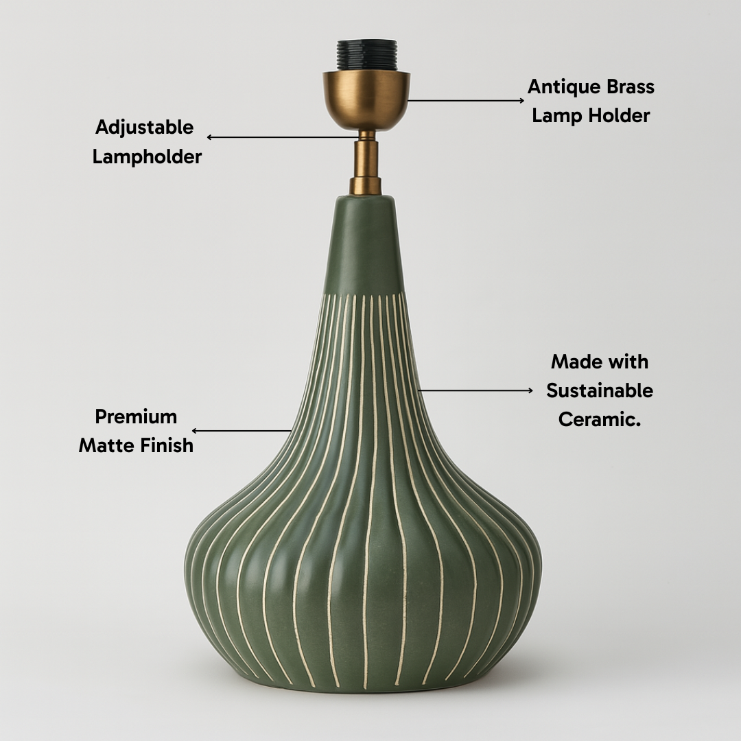 AARTIN ROSIE TABLE LAMP IN OLIVE GREEN UNGLAZED CERAMIC (BASE ONLY)