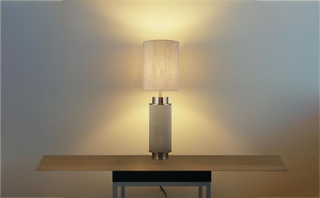 Searchlight Flask Table Lamp -Natural Hessian with Satin Nickle - Comet Lighting