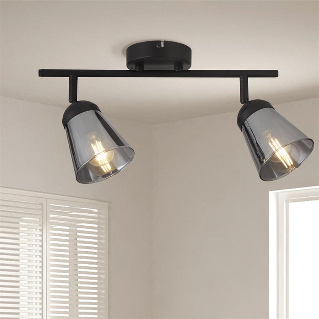 Mega 2Lt Spotlight - Black Metal & Smoked Glass - Comet Lighting