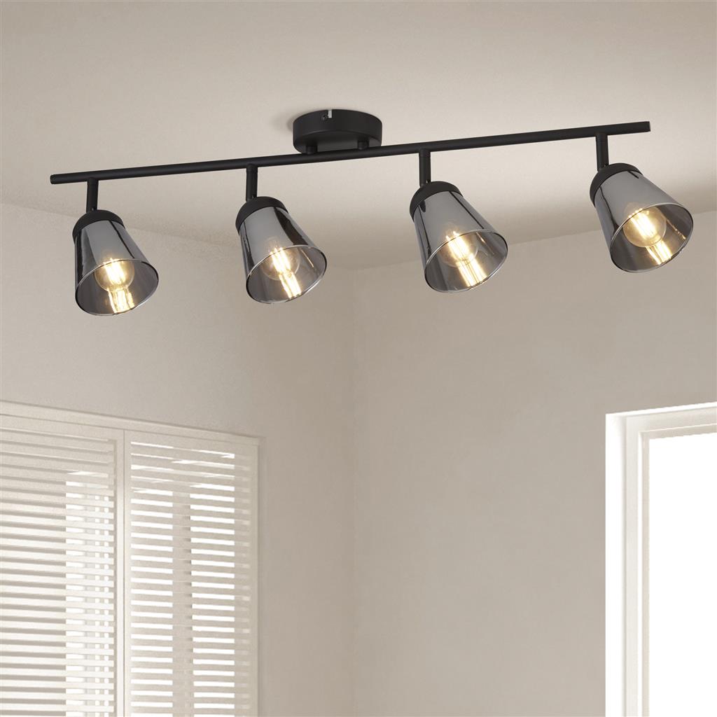 Mega 4Lt Bar Spotlight - Black Metal & Smoked Glass - Comet Lighting