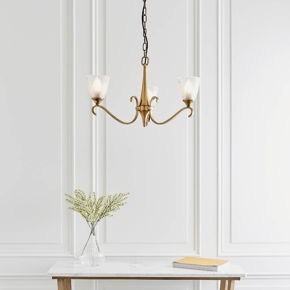 Columbia Brass 3-Light Pendant & Deco Glass - Comet Lighting