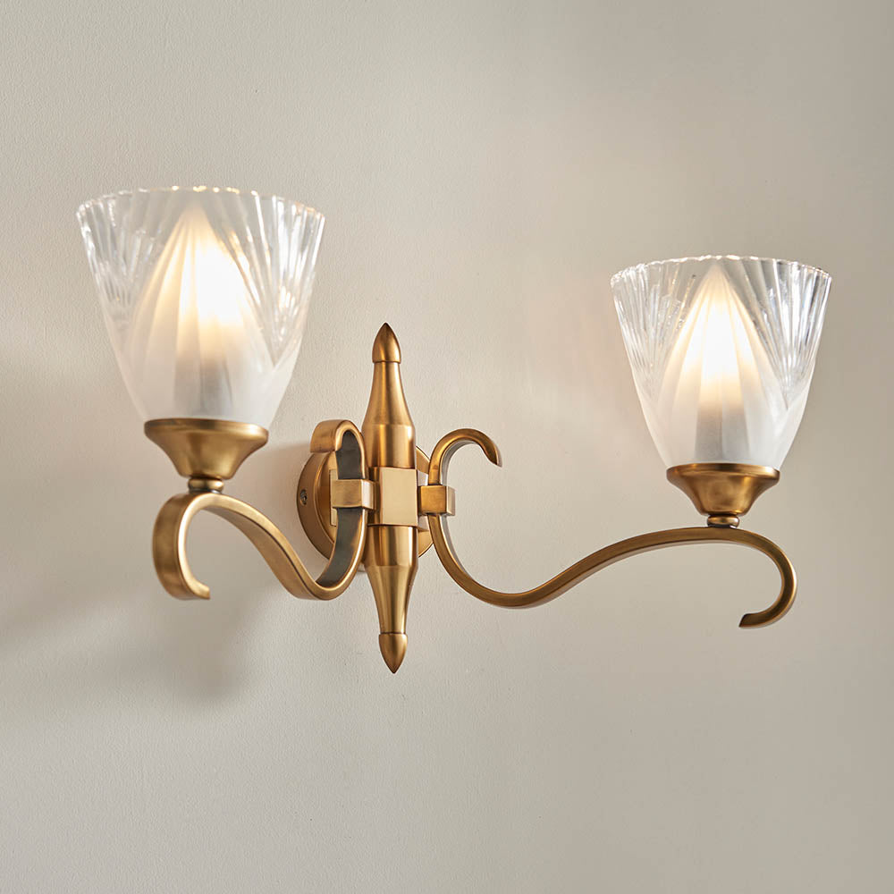 Columbia Brass Twin Wall & Deco Glass - Comet Lighting