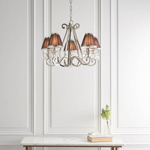 Oksana Nickel 5-Light Pendant & Chocolate Shades - Comet Lighting
