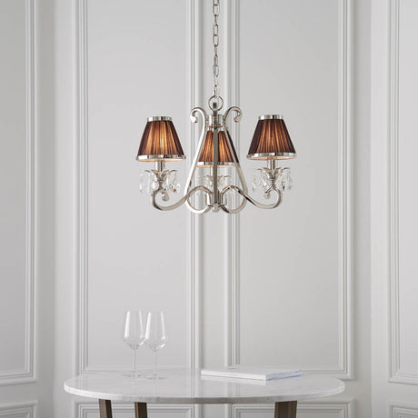 Oksana Nickel 3-Light Pendant & Chocolate Shades - Comet Lighting