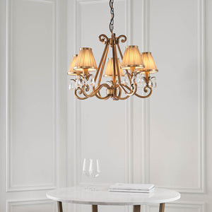 Oksana Antique Brass 5-Light Pendant & Beige Shades - Comet Lighting