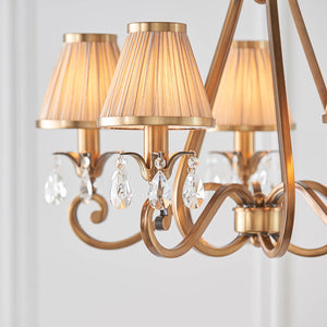 Oksana Antique Brass 5-Light Pendant & Beige Shades - Comet Lighting