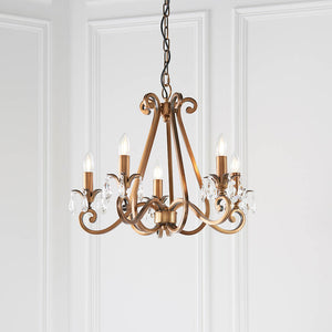 Oksana Antique Brass 5-Light Pendant & Beige Shades - Comet Lighting