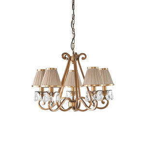 Oksana Antique Brass 5-Light Pendant & Beige Shades - Comet Lighting