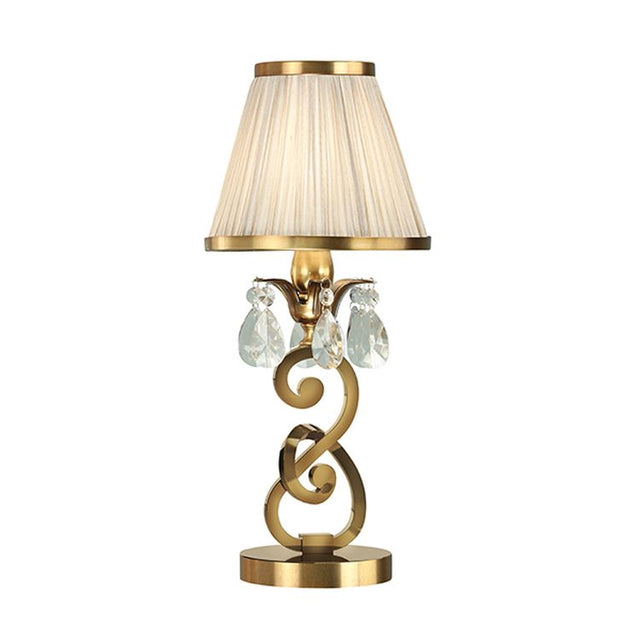 Oksana Antique Brass Small Table Lamp & Beige Shade