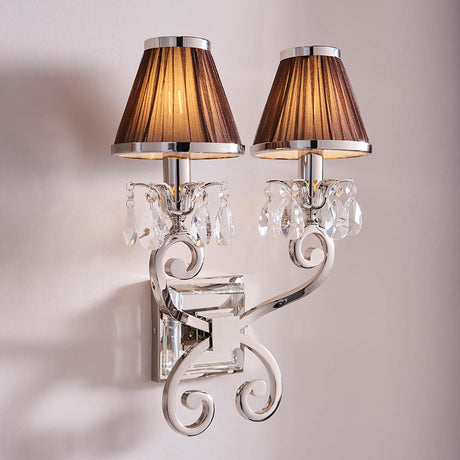 Oksana Nickel Twin Wall Light & Chocolate Shades