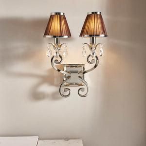 Oksana Nickel Twin Wall Light & Chocolate Shades - Comet Lighting