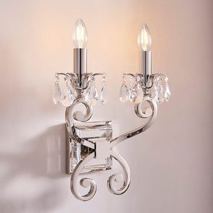 Oksana Nickel Twin Wall Light & Chocolate Shades - Comet Lighting