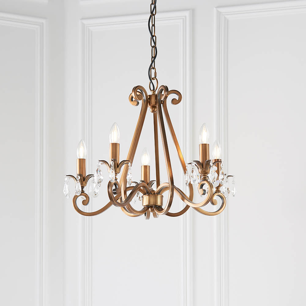 Oksana Antique Brass 5-Light Pendant Ceiling Light - Comet Lighting