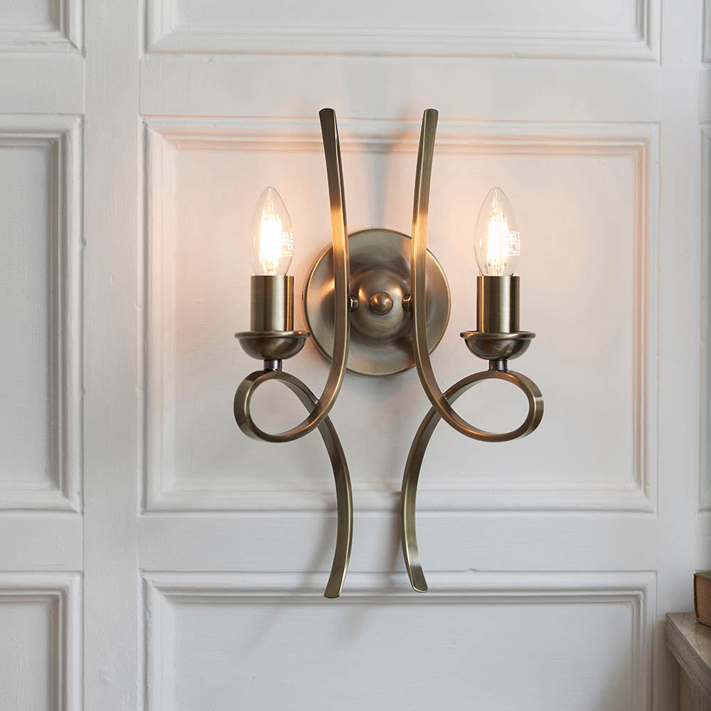 Penn Brushed Brass Twin Wall Light