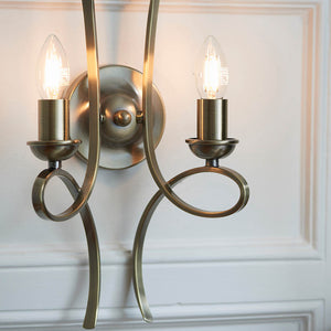 Penn Brushed Brass Twin Wall Light - Comet Lighting