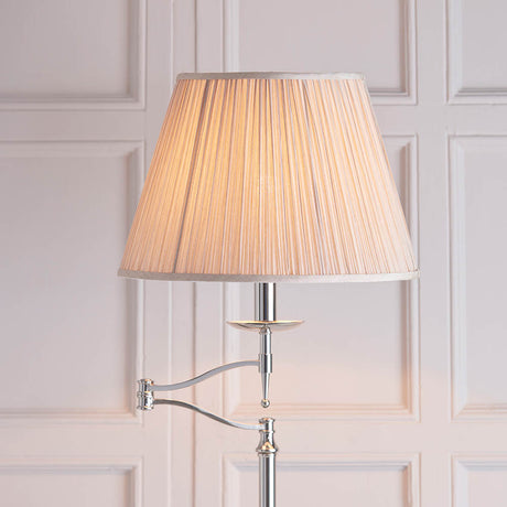 Stanford Nickel Swing Arm Floor Lamp & Beige Shade