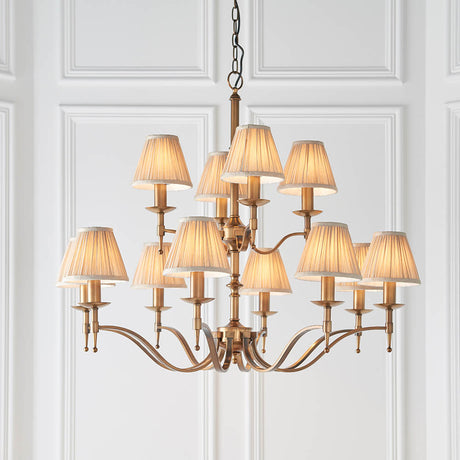 Stanford Antique Brass 12-Light Pendant & Beige Shades