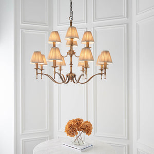 Stanford Antique Brass 12-Light Pendant & Beige Shades - Comet Lighting