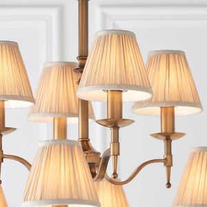 Stanford Antique Brass 12-Light Pendant & Beige Shades - Comet Lighting