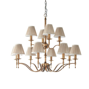 Stanford Antique Brass 12-Light Pendant & Beige Shades - Comet Lighting