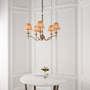 Stanford Antique Brass 5-Light Pendant & Beige Shades - Comet Lighting