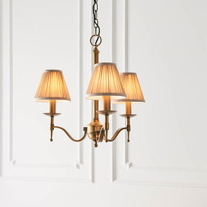 Stanford Antique Brass 3-Light Pendant & Beige Shades - Comet Lighting