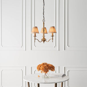 Stanford Antique Brass 3-Light Pendant & Beige Shades - Comet Lighting