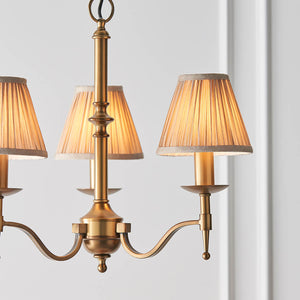Stanford Antique Brass 3-Light Pendant & Beige Shades - Comet Lighting