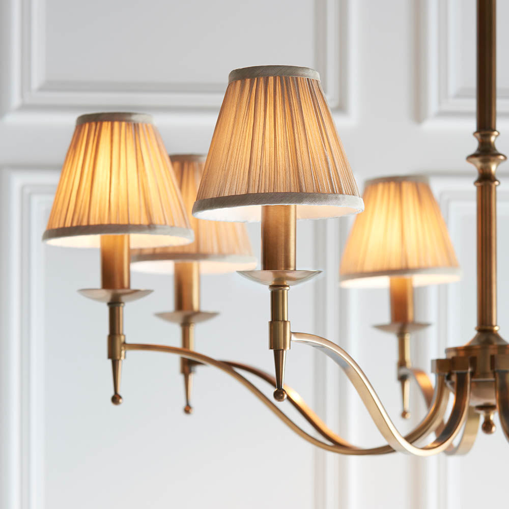 Stanford Antique Brass 8-Light Pendant & Beige Shades